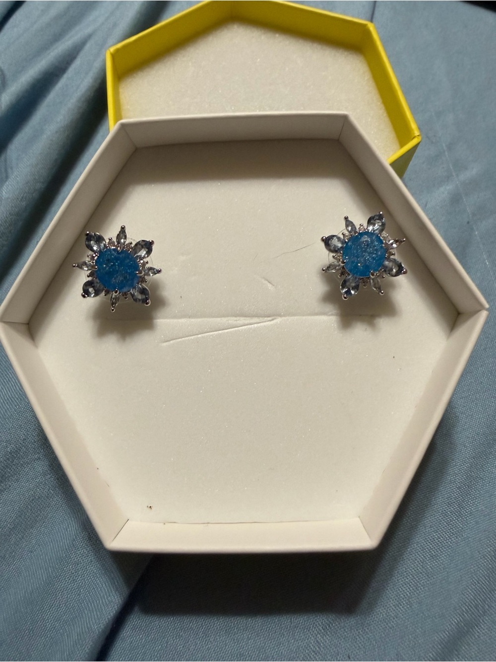 Blue Ice Crystal on Rhodium Studs